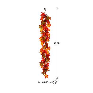 Glitzhome 6 Ft Fall Lighted Maple Leaves Garland With Timer