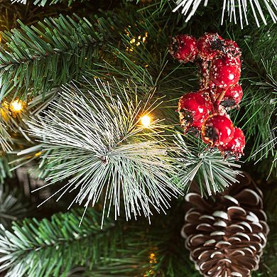 Glitzhome 6ft Pre-lit Greenery Pine Cones And Red Berries Christmas Porch Tree With 200 Leds