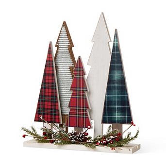 Glitzhome Wood Mini Christmas Trees Table Decor, 14“h Christmas Trees for Tabletop Decoration