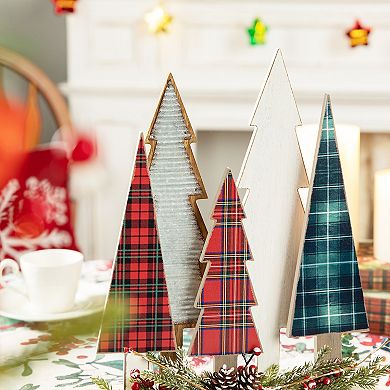 Glitzhome Wood Mini Christmas Trees Table Decor, 14“h Christmas Trees for Tabletop Decoration