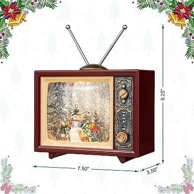 Glitzhome 7.5" L Lighted Snowman TV Water Globe,Xmas Water Lantern Snow Globe TV Table Decor