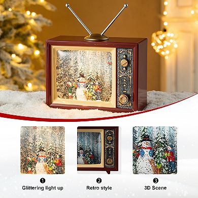 Glitzhome 7.5" L Lighted Snowman TV Water Globe,Xmas Water Lantern Snow Globe TV Table Decor