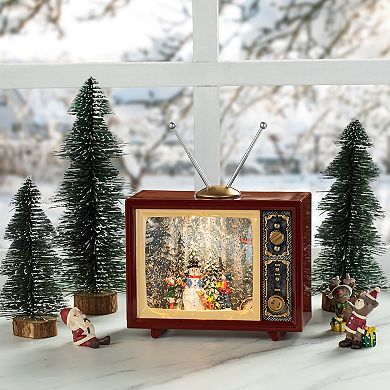 Glitzhome 7.5" L Lighted Snowman TV Water Globe,Xmas Water Lantern Snow Globe TV Table Decor