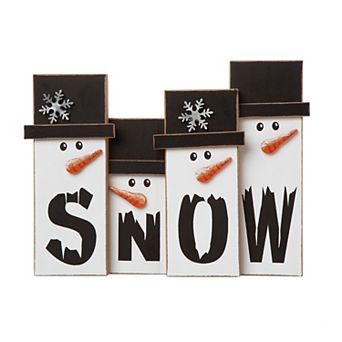 Glitzhome Wooden Christmas Snowman Table Sign Decor, 11.7 Inch Freestanding Snowman Tabletop Decor