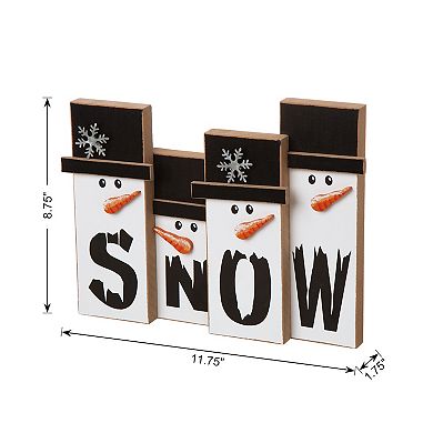 Glitzhome Wooden Christmas Snowman Table Sign Decor, 11.7 Inch Freestanding Snowman Tabletop Decor
