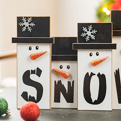 Glitzhome Wooden Christmas Snowman Table Sign Decor, 11.7 Inch Freestanding Snowman Tabletop Decor