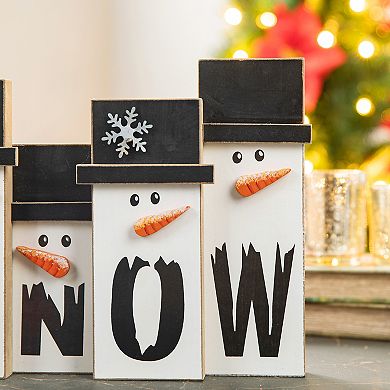 Glitzhome Wooden Christmas Snowman Table Sign Decor, 11.7 Inch Freestanding Snowman Tabletop Decor