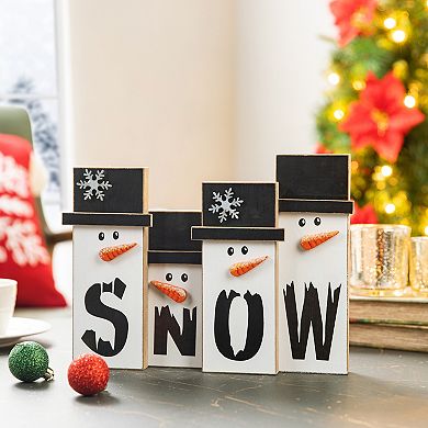 Glitzhome Wooden Christmas Snowman Table Sign Decor, 11.7 Inch Freestanding Snowman Tabletop Decor