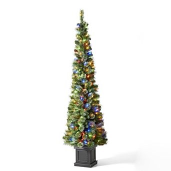 Glitzhome 7ft Pre-lit Pine Porch Christmas Tree, Decorative Xmas Tree With 200 Leds, 9 Modes