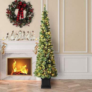 Glitzhome 7ft Pre-lit Pine Porch Christmas Tree, Decorative Xmas Tree With 200 Leds, 9 Modes