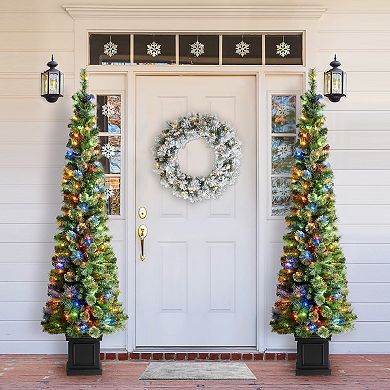 Glitzhome 7ft Pre-lit Pine Porch Christmas Tree, Decorative Xmas Tree With 200 Leds, 9 Modes