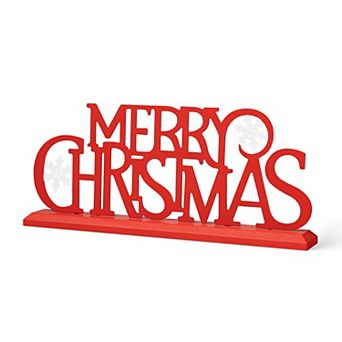 Glitzhome 18"l Wood & Metal Merry Christmas Table Decor