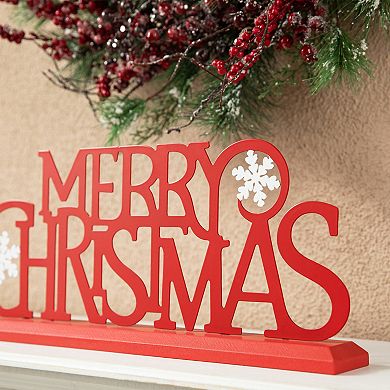 Glitzhome 18"l Wood & Metal Merry Christmas Table Decor