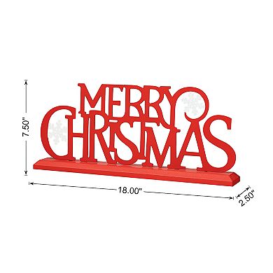 Glitzhome 18"l Wood & Metal Merry Christmas Table Decor