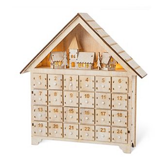 Glitzhome Christmas Lighted Wooden Village Advent Countdown Calendar