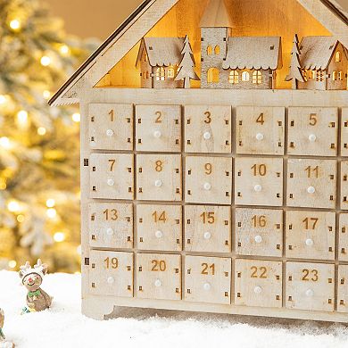 Glitzhome 15.25"h Wooden Led Farmhouse Advent Calendar Decor