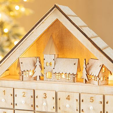 Glitzhome 15.25"h Wooden Led Farmhouse Advent Calendar Decor