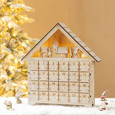 Glitzhome 15.25"h Wooden Led Farmhouse Advent Calendar Decor