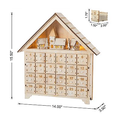 Glitzhome 15.25"h Wooden Led Farmhouse Advent Calendar Decor