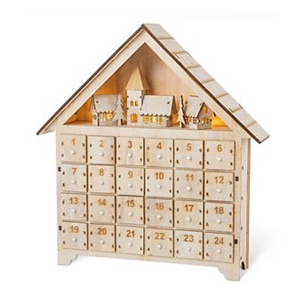 Glitzhome Christmas Lighted Wooden Village Advent Countdown Calendar