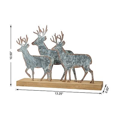 Glitzhome Christmas Reindeer Table Decoration, 12.81 Inches Metal Reindeer Decor with Wood Base