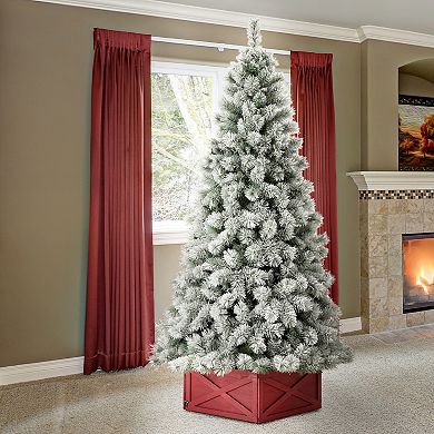 Glitzhome 7.5ft Pre-Lit Artificial Pine Christmas Tree, Snow Flocked Full-size Faux Tree