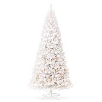 Glitzhome Pre-Lit White Pine Slim Artificial Christmas Tree, 10FT Xmas Decor for Indoor Outdoor