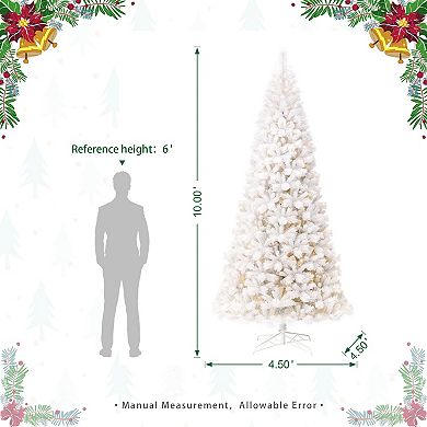 Glitzhome Pre-Lit White Pine Slim Artificial Christmas Tree, 10FT Xmas Decor for Indoor Outdoor