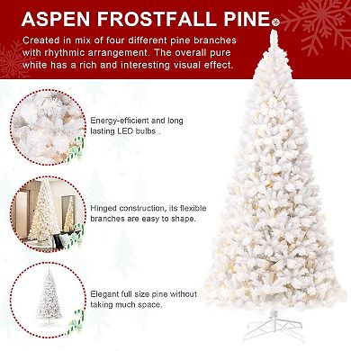 Glitzhome Pre-Lit White Pine Slim Artificial Christmas Tree, 10FT Xmas Decor for Indoor Outdoor