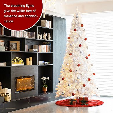 Glitzhome Pre-Lit White Pine Slim Artificial Christmas Tree, 10FT Xmas Decor for Indoor Outdoor