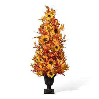 Glitzhome 4ft Lighted Artificial Fall Autumn Maple Porch Tree With 20 Warm White Leds & Timer