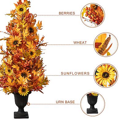 Glitzhome 4ft Lighted Artificial Fall Autumn Maple Porch Tree With 20 Warm White Leds & Timer