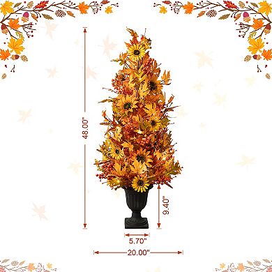 Glitzhome 4ft Lighted Artificial Fall Autumn Maple Porch Tree With 20 Warm White Leds & Timer