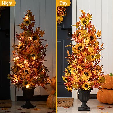 Glitzhome 4ft Lighted Artificial Fall Autumn Maple Porch Tree With 20 Warm White Leds & Timer