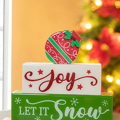 Glitzhome 9.5"l Christmas Wooden & Epoxy Resin Block Word Sign
