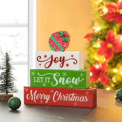 Glitzhome 9.5"l Christmas Wooden & Epoxy Resin Block Word Sign