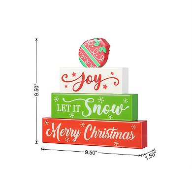 Glitzhome 9.5"l Christmas Wooden & Epoxy Resin Block Word Sign
