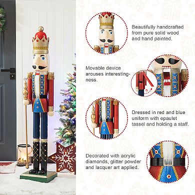 Glitzhome 54"h Glitter King Nutcracker Decor, Wooden Christmas Porch Decor