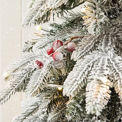 Glitzhome 5ft Artificial Porch Christmas Tree - Pre-lit Flocked Fir Potted Christmas Tree