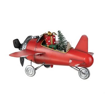 Glitzhome 14”L Airplane with Gifts Xmas Tree Table Decor, Christmas Airplane Tabletop Centerpiece