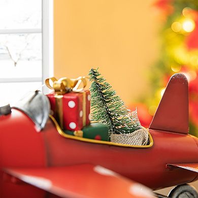 Glitzhome 14”L Airplane with Gifts Xmas Tree Table Decor, Christmas Airplane Tabletop Centerpiece
