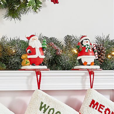Glitzhome 3 Pcs Santa Snowman Penguin Stocking Holder, 6.5 Inch Xmas Hanging Hooks for Stocking