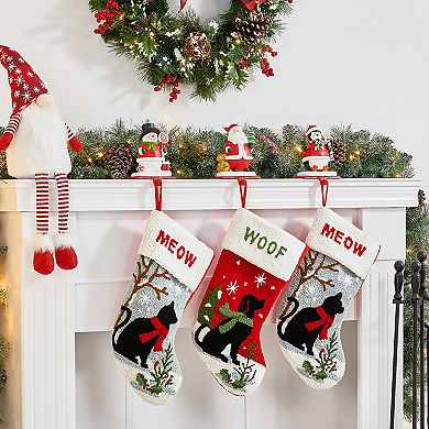 Glitzhome 3 Pcs Santa Snowman Penguin Stocking Holder, 6.5 Inch Xmas Hanging Hooks for Stocking