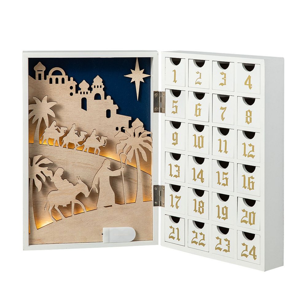 Glitzhome 17"l Lighted Wooden Christmas Nativity Advent Calendar Decor