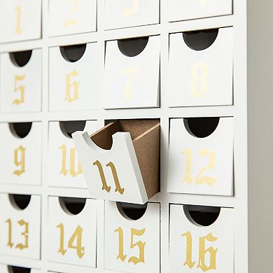 Glitzhome 17"L Wooden Advent Calendar Book with LED lighting, Christmas Countdown with 24 Drawers
