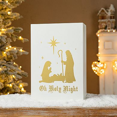 Glitzhome 17"L Wooden Advent Calendar Book with LED lighting, Christmas Countdown with 24 Drawers