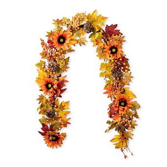 Glitzhome 6ft Fall Hanging Sunflower & Maple Leaf & Berry Harvest Garland