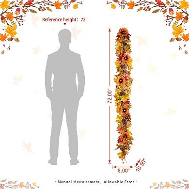 Glitzhome 6ft Fall Hanging Sunflower & Maple Leaf & Berry Harvest Garland