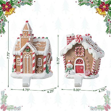 Glitzhome Christmas Stocking Holder, Set of 2 Resin Gingerbread House Hanger Hooks