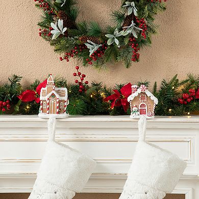Glitzhome Christmas Stocking Holder, Set of 2 Resin Gingerbread House Hanger Hooks